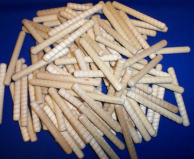 7/16" X 4"  Wooden Wood Spiral Grooved Dowel Pins 25 Pieces New Free Shipping